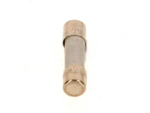 Sicherung von Bosch in zylindrischer Form, mit Metallendkappen. Das Produkt wird häufig in elektrischen Geräten verwendet, um einen Schutz gegen Überstrom zu gewährleisten.